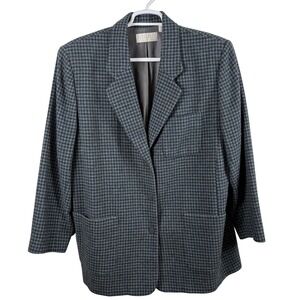 Vtg Elisabeth by Liz Claiborne Womens 18 Blazer Plaid Wool Blend Blue Gray 90s